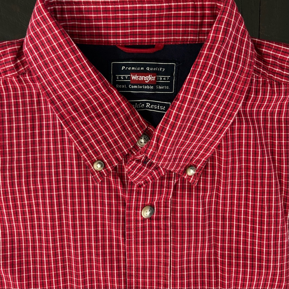 100% Cotton Premium Quality Wrangler Mens Red Plaid Button Up Short Sleeve Shirt
